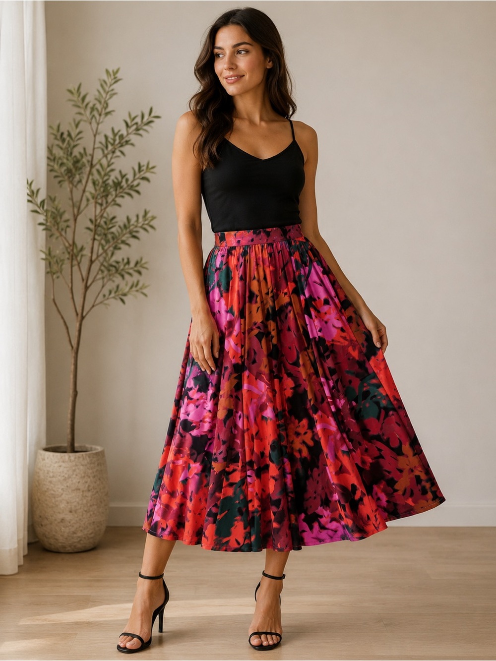 Bold Red & Pink Floral Circle Skirt
